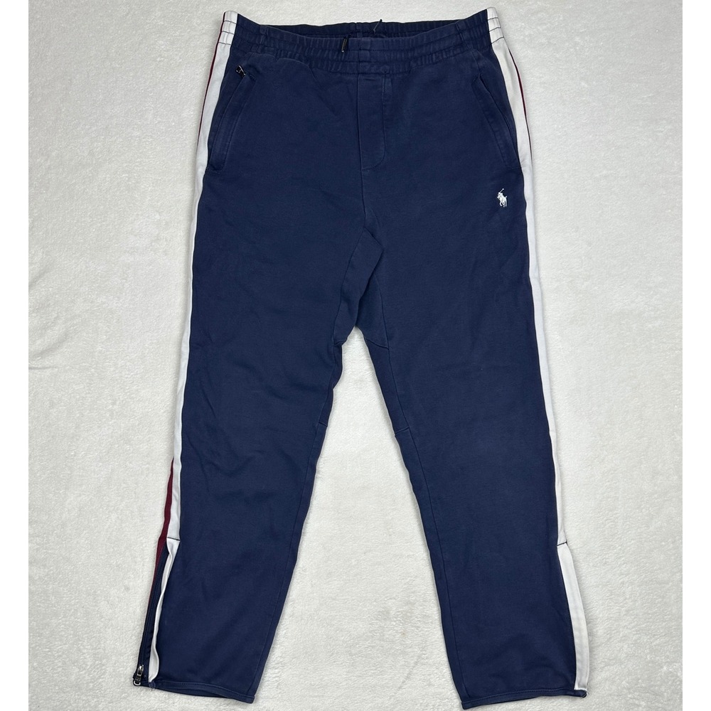 Polo‎ Ralph Lauren Boys Navy Blue Side Stripe Jogger Pants Large 14-16 Zip Ankle